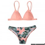 JSPOYOU Women Swimwear Bikini Set Print Leaves Push-Up Padded Bathing Swimsuit Beachwear Pink B07MKJB9PX